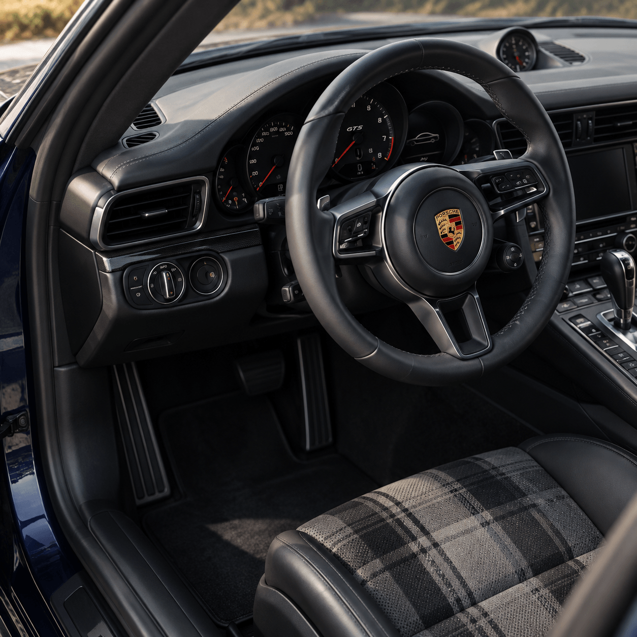 Porsche cockpit and steering wheel