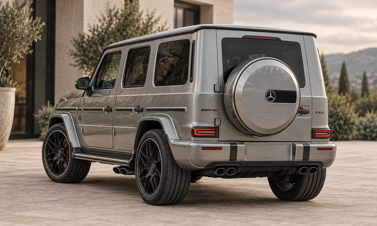Silver Mercedes-Benz G-Class from the rear quarter
