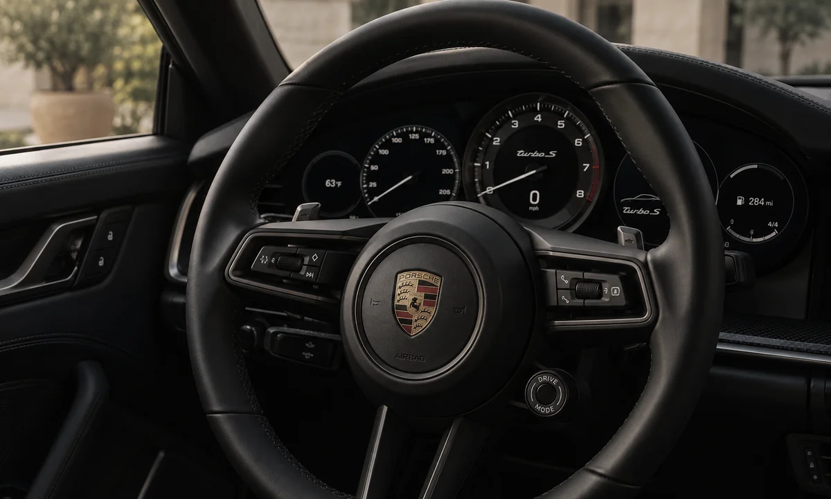 Driver's view from inside a modern performance car